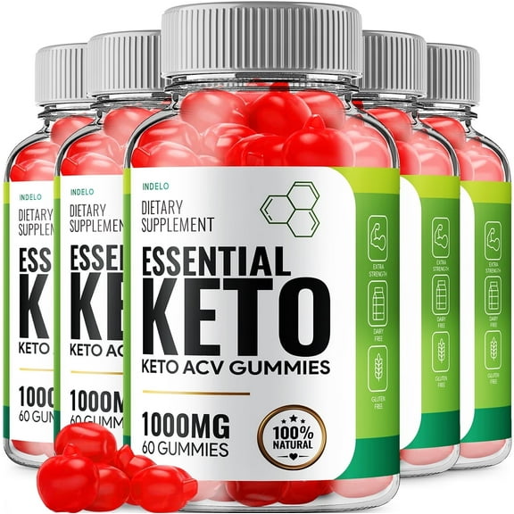 (5 Pack) Essential Keto ACV Gummies, Essential Keto + ACV Gummies Advanced Weight Loss Apple Cider Vinegar Supplement 1000MG, Essential Keto Gummies Keto + ACV Folic Acid Beet Root (300 Gummies)