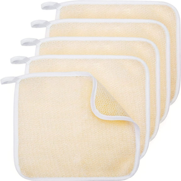 5-Pack Exfoliating Cloths,Face & Body Wash Towels with Textured Weave for Deep Cleansing,Scrubbing,and Massage Ideal for Men and Women,Beige