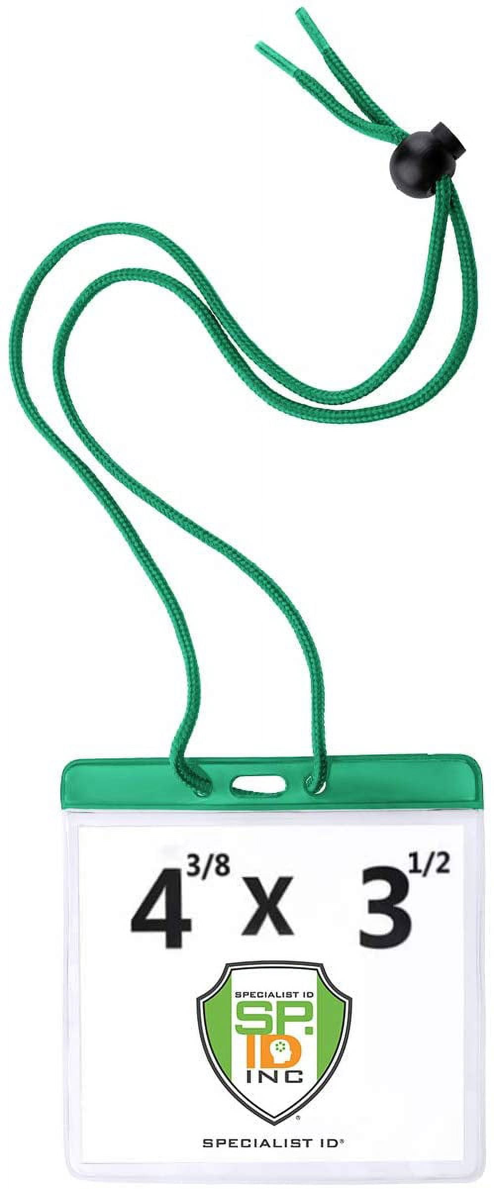 5 Pack - Extra Large Color Bar Badge Horizontal Sleeve (4 3/8 X 3 1/2 - Max Insert) with Matching Color Neck Cord for Travel/Conventions by Specialist ID (Green)