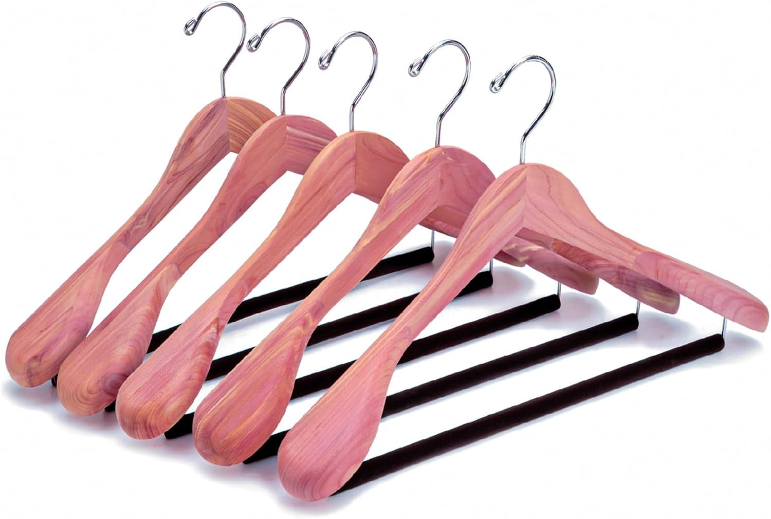 5 Pack Extra Wide Shoulder Wooden Clothes Hangers with Aromatic Cedar and Velvet Pant Bar for Coats & Jackets