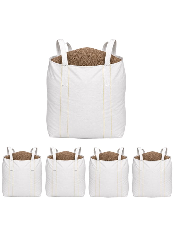 5 Pack FIBC Bulk Bags 2200 lbs Capacity Heavy Duty 35"x35"x43" Ton Bags with Duffle Top & Flat Bottom, Woven Polypropylene Industrial Sacks for Sand, Gravel, Construction & Farm Waste Disposal