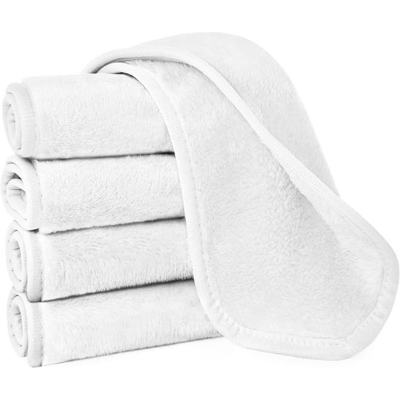 5 Pack Face Cloths Make Up Remover Microfibre Face Wipes for Reusable Makeup Remover Cloth Washable Ultra Soft Facial Cleansing Wipe Cloths (White)