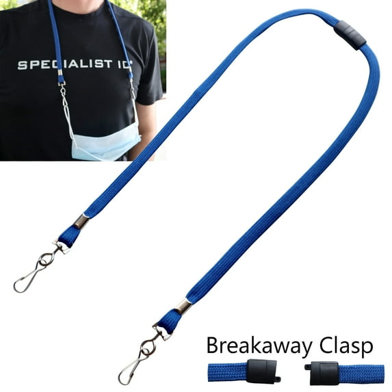 5 Pack - Face Mask Lanyard with Safety Breakaway - Adult Size w Quick Release Break Away Clasp - Double Ended Holder, Hanger & Ear Saver w J Clips - Great for Teachers by Specialist ID (Blue)
