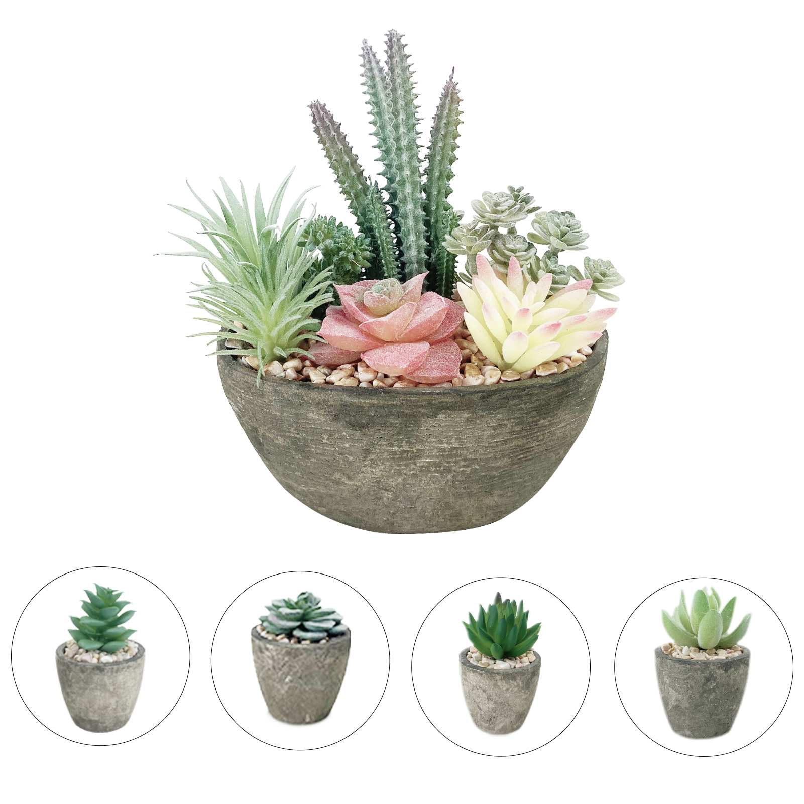 Colorful Artificial Succulent Plant Arrangement in Modern 16Inch Gray