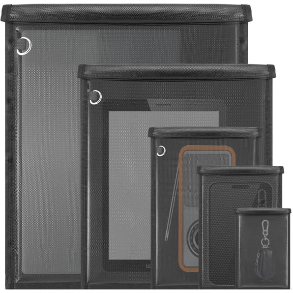 5 Pack Faraday Bags for Laptops & Tablet & Radio & Phones & Car Keys, Faraday Cage, Faraday Key Fob Protector, Waterproof & Fireproof RFID Bag, EMP Bags for Electronics