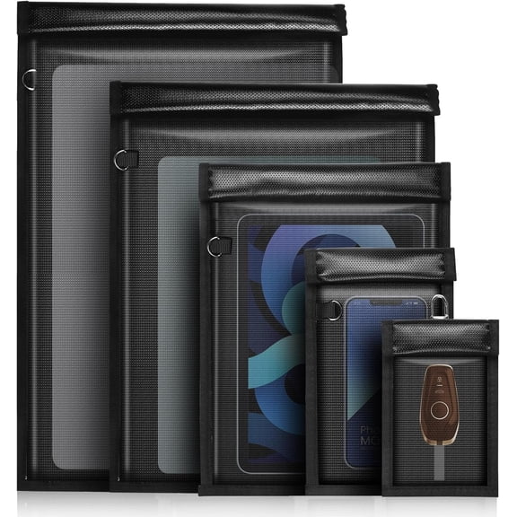 5 Pack Faraday Bags Set, RFID Signal Blocking Pouches for Key, Phone | Fireproof Design, Anti-, Shielding Pouch Laptops Tablets, -In Hook for Portable Carry