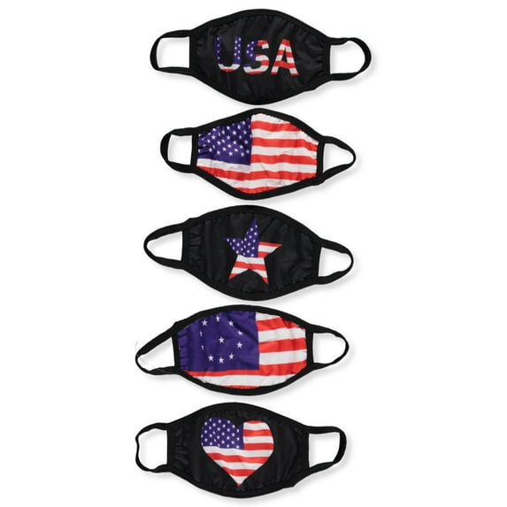 5-Pack Fashionable 100% Cotton Face Masks with Adjustable Ear Loops- Many Prints
