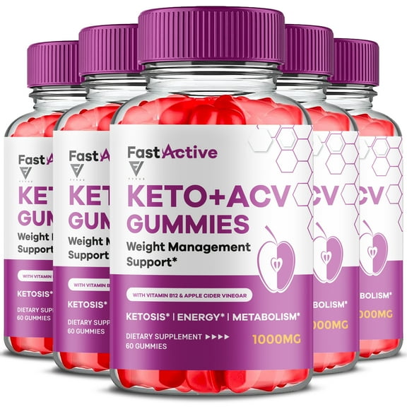 (5 Pack) Fast Active Keto ACV Gummies FastActive Supplement, Fast Activ Maxmium Strength Apple Cider Vinegar Formula (300 Gummies)
