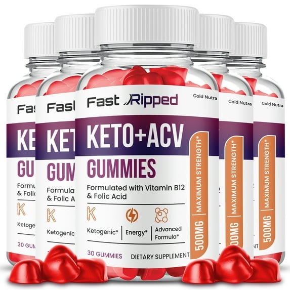 (5 Pack) Fast Ripped Keto ACV Gummies, Apple Cider Vinegar, Max Strength, 5 Month Supply, Made in USA