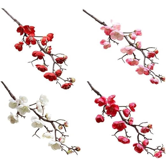 5 Pack Faux Plum Blossom Artificial Plum Flowers Fake Plum Branches Long Stem Silk Plum Silk Simulation Flower Floral Arrangement for Home Wedding Table Decoration Accessory Party, 23.6”