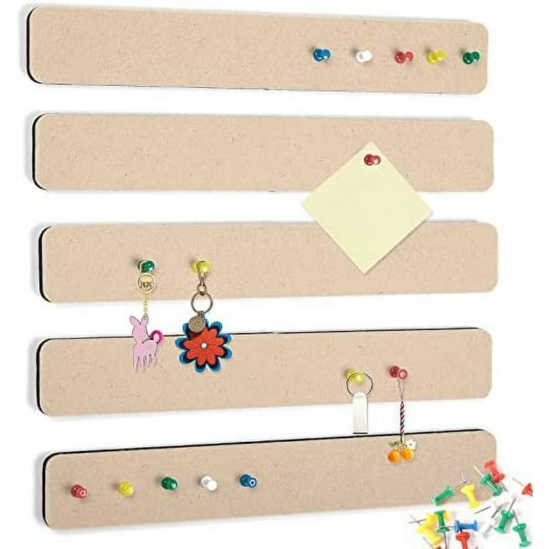 5 Pack Felt Pin Board Bar Strips Bulletin Board for Bedrooms Offices Home Wall Decoration, Notice Board Self Adhesive Cork Board with 35 Push Pins