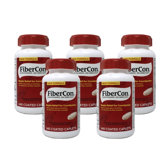 5 Pack FiberCon Fiber Therapy for Regularity Supplement 140 Caplets Each