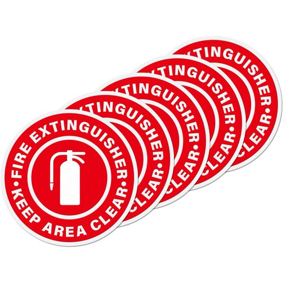 5 Pack Fire Extinguisher Keep Area Clear Stickers 1717 Inches Large Fire Safety Warning Decals Self Adhesive Waterproof Vinyl Sign for Office Business Workshop Warehouse
