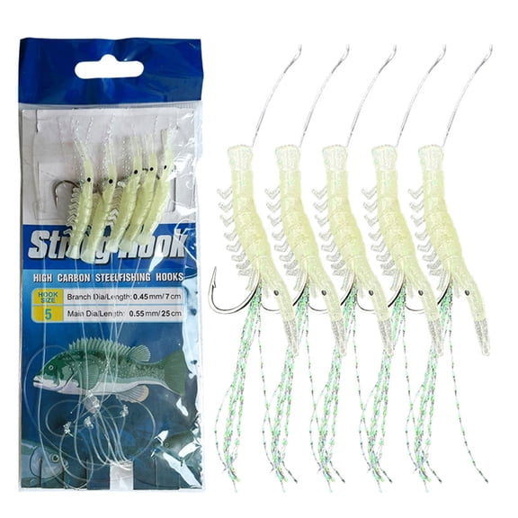 5 Pack Fishing Lures Rig Shrimp Baits Shrimp String Hook Fishing Baits Glow Fishing Rig Trout Fishing Tackle