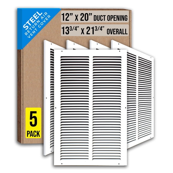 [5 Pack] Fits 12x20 Duct Opening | Steel Return Air Grille by Handua | Vent Cover Grill for Sidewall and Ceiling | White | HVAC Cold Air Intake Grille | Outer Dimensions: 13.75"W X 21.75"