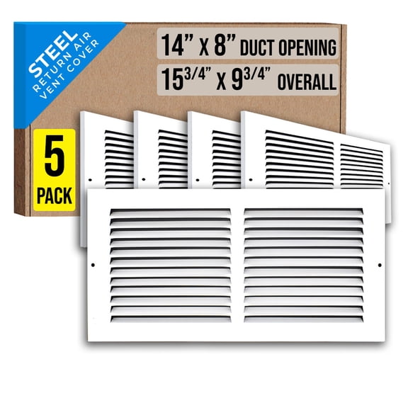 [5 Pack] Fits 14x8 Duct Opening | Steel Return Air Grille by Handua | Vent Cover Grill for Sidewall and Ceiling | White | HVAC Cold Air Intake Grille | Outer Dimensions: 15.75"W X 9.75"