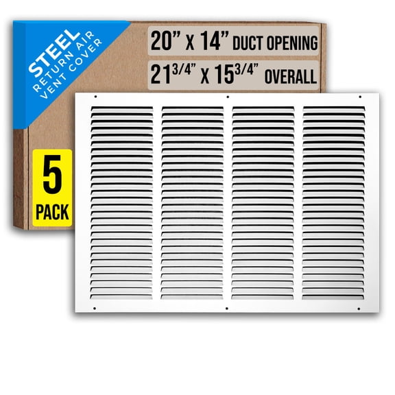 [5 Pack] Fits 20x14 Duct Opening | Steel Return Air Grille by Handua | Vent Cover Grill for Sidewall and Ceiling | White | HVAC Cold Air Intake Grille | Outer Dimensions: 21.75"W X 15.75"
