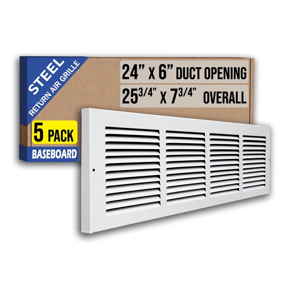 [5 Pack] Fits 24x6 Duct Opening | Steel Baseboard Return Air Grille by ...