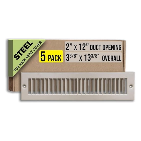 [5 Pack] Fits 2x12 Duct Opening | Toe Kick Vent Cover by | Cabinet Toe Kick Space Register Grille | HVAC Toe Space Vent Cover | Outer Dimensions: 3 3/8" X 13 3/8" | Brown