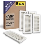 [5 Pack] Fits 4x10 and 10x4 Duct Opening | Floor Register with Louvered Design by Handua | Heavy Duty Walkable Design with Damper | Floor Vent Grille | Easy to Adjust Air Supply Lever | Off White