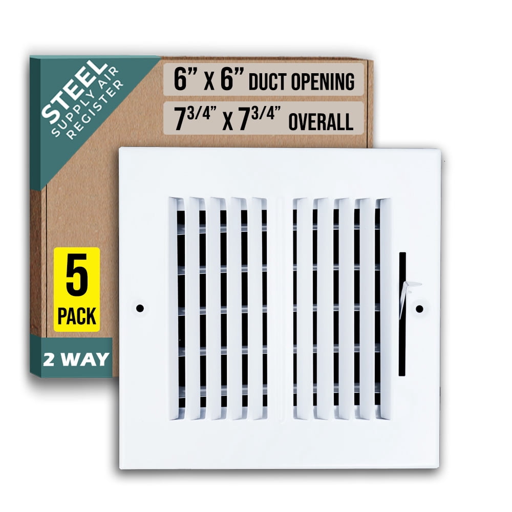 [5 Pack] Fits 6x6 Duct Opening 2 WAY Steel Air Supply Diffuser by Handua | Register Vent Cover Grille for Sidewall and Ceiling | White | Outer Dimensions: 7.75" X 7.75"