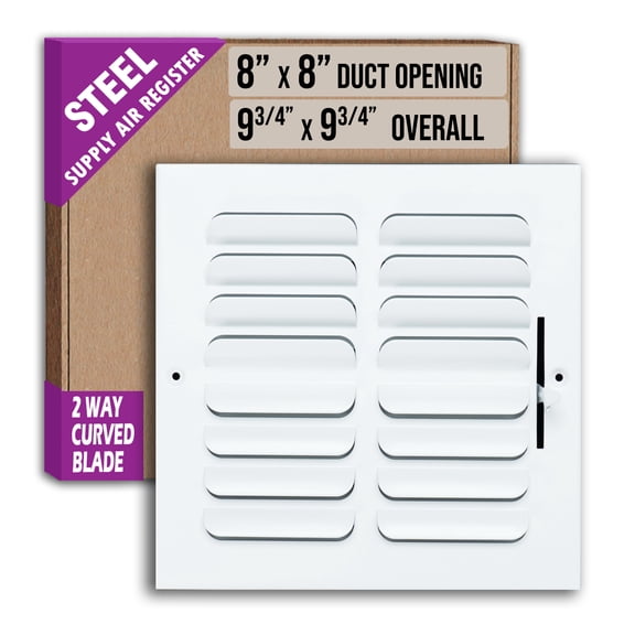 [5 Pack] Fits 8x8 Duct Opening 2 WAY Fixed Curved Blade Air Supply Diffuser by Handua | Register Vent Cover Grille for Sidewall and Ceiling | White | Outer Dimensions: 9.75" X 9.75"