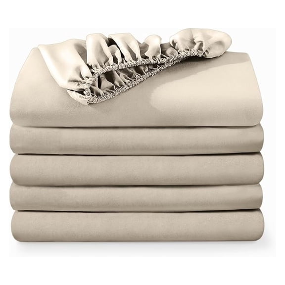 5-Pack Fitted Bottom Sheets Twin - Premium 1800 Ultra-Soft Microfiber - Deep Pocket (Twin, Sand)