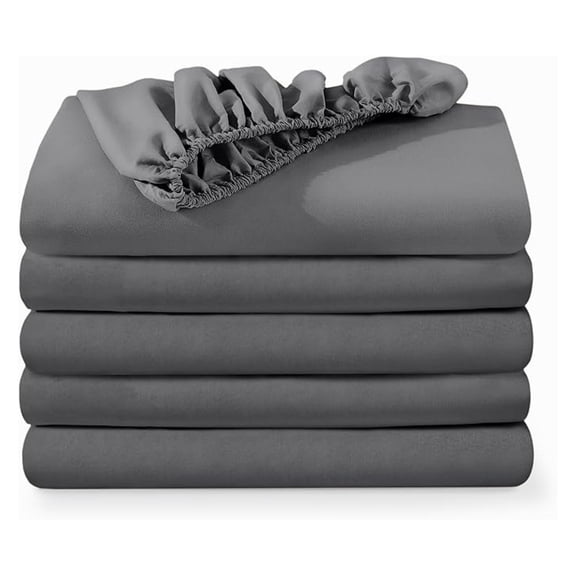 5-Pack Fitted Bottom Ultra-Soft Sheets Full - Premium 1800 Ultra-Soft Wrinkle Resistant Microfiber - Deep Pocket (Full, Grey)