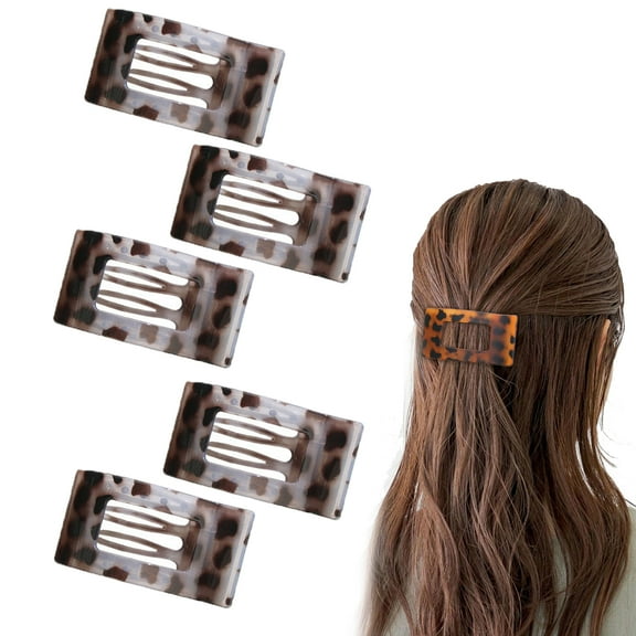 5 Pack Flat Hair Clips for Woman, Rectangle Hair Claw Clip Curved Flat Styling Acrylic Hair Accessories, Strong Hold Lay Down Claw Clamps Hair Barrettes for Thick Thin Hair