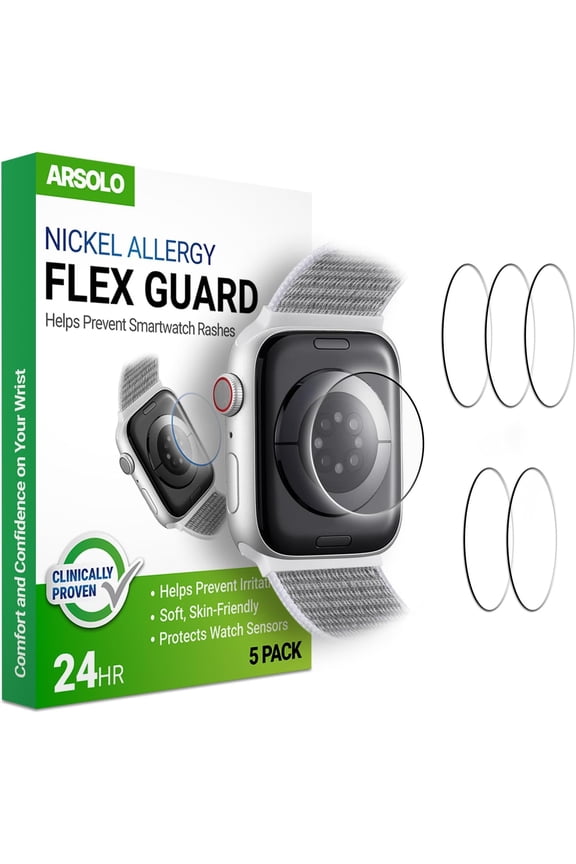 [5 Pack] Flex Guard Nickel Metal Allergy Back Protector for Apple Watch [40/41mm] Prevent Rash Contact Dermatitis Soft Film Sensor Protector Cover iWatch 40mm / 41mm