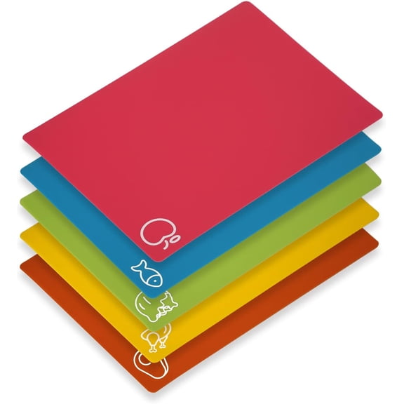 5 Pack Flexible Cutting Boards, BPA-Free Plastic Kitchen Cutting Mats, Non-Slip Design for Meat, Vegetables, and More