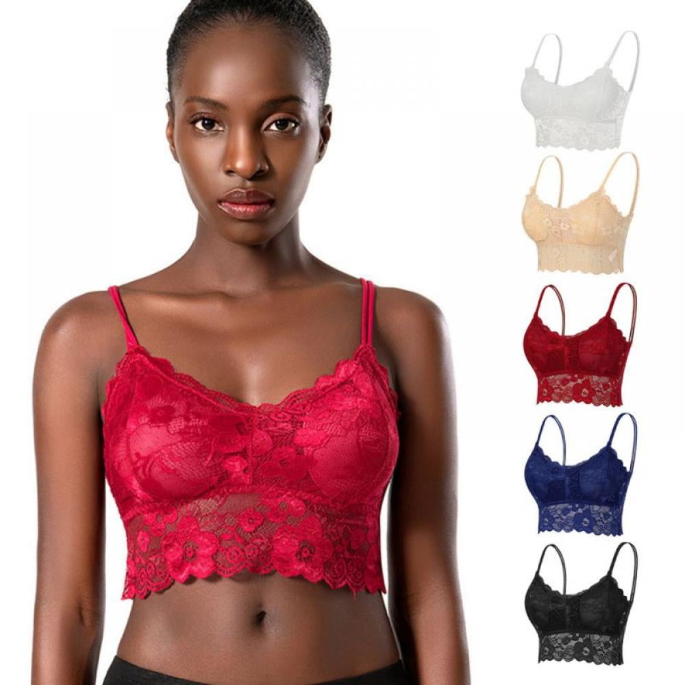 5 Pack Floral Lace Sexy Bra for Womens Wirefree Push-up Padded