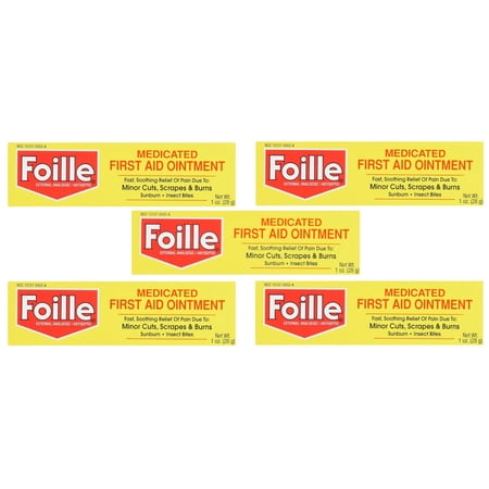 5 Pack - Foille Medicated First Aid Ointment with Benzocaine 5.0% Tube - 1 Oz