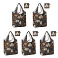thumbnail image 1 of 5 Pack Foldable Shopping Bag,Autumn Halloween Scene Pattern Reusable Grocery Bags with Pockets,Large Reusable Tote Bags with Handles Waterproof & Lightweight, 1 of 6