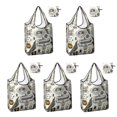 thumbnail image 1 of 5 Pack Foldable Shopping Bag,Beige Halloween Skull Pumpkin Pattern Reusable Grocery Bags with Pockets,Large Reusable Tote Bags with Handles Waterproof & Lightweight, 1 of 6