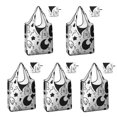 thumbnail image 1 of 5 Pack Foldable Shopping Bag,Black and White Halloween Doodle Pattern Reusable Grocery Bags with Pockets,Large Reusable Tote Bags with Handles Waterproof & Lightweight, 1 of 6
