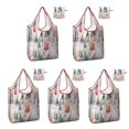 thumbnail image 1 of 5 Pack Foldable Shopping Bag,Christmas Tree and House Pattern Reusable Grocery Bags with Pockets,Large Reusable Tote Bags with Handles Waterproof & Lightweight, 1 of 6