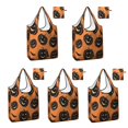 thumbnail image 1 of 5 Pack Foldable Shopping Bag,Classic Halloween Pumpkin Pattern Reusable Grocery Bags with Pockets,Large Reusable Tote Bags with Handles Waterproof & Lightweight, 1 of 6