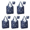thumbnail image 1 of 5 Pack Foldable Shopping Bag,Dark Blue Christmas Snowflake Pattern Reusable Grocery Bags with Pockets,Large Reusable Tote Bags with Handles Waterproof & Lightweight, 1 of 6
