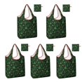 thumbnail image 1 of 5 Pack Foldable Shopping Bag,Dark Green Christmas Tree and Star Pattern Reusable Grocery Bags with Pockets,Large Reusable Tote Bags with Handles Waterproof & Lightweight, 1 of 6