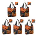 thumbnail image 1 of 5 Pack Foldable Shopping Bag,Halloween Black Cats and Pumpkins Pattern Reusable Grocery Bags with Pockets,Large Reusable Tote Bags with Handles Waterproof & Lightweight, 1 of 6