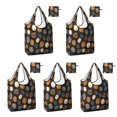 thumbnail image 1 of 5 Pack Foldable Shopping Bag,Halloween Patterned Pumpkins Reusable Grocery Bags with Pockets,Large Reusable Tote Bags with Handles Waterproof & Lightweight, 1 of 6