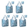 thumbnail image 1 of 5 Pack Foldable Shopping Bag,Light Blue Christmas Snowflake Pattern Reusable Grocery Bags with Pockets,Large Reusable Tote Bags with Handles Waterproof & Lightweight, 1 of 6