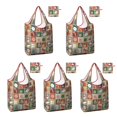 thumbnail image 1 of 5 Pack Foldable Shopping Bag,Multicolor Christmas Pattern Reusable Grocery Bags with Pockets,Large Reusable Tote Bags with Handles Waterproof & Lightweight, 1 of 6