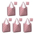thumbnail image 1 of 5 Pack Foldable Shopping Bag,Pink Christmas Santa and Tree Pattern Reusable Grocery Bags with Pockets,Large Reusable Tote Bags with Handles Waterproof & Lightweight, 1 of 6