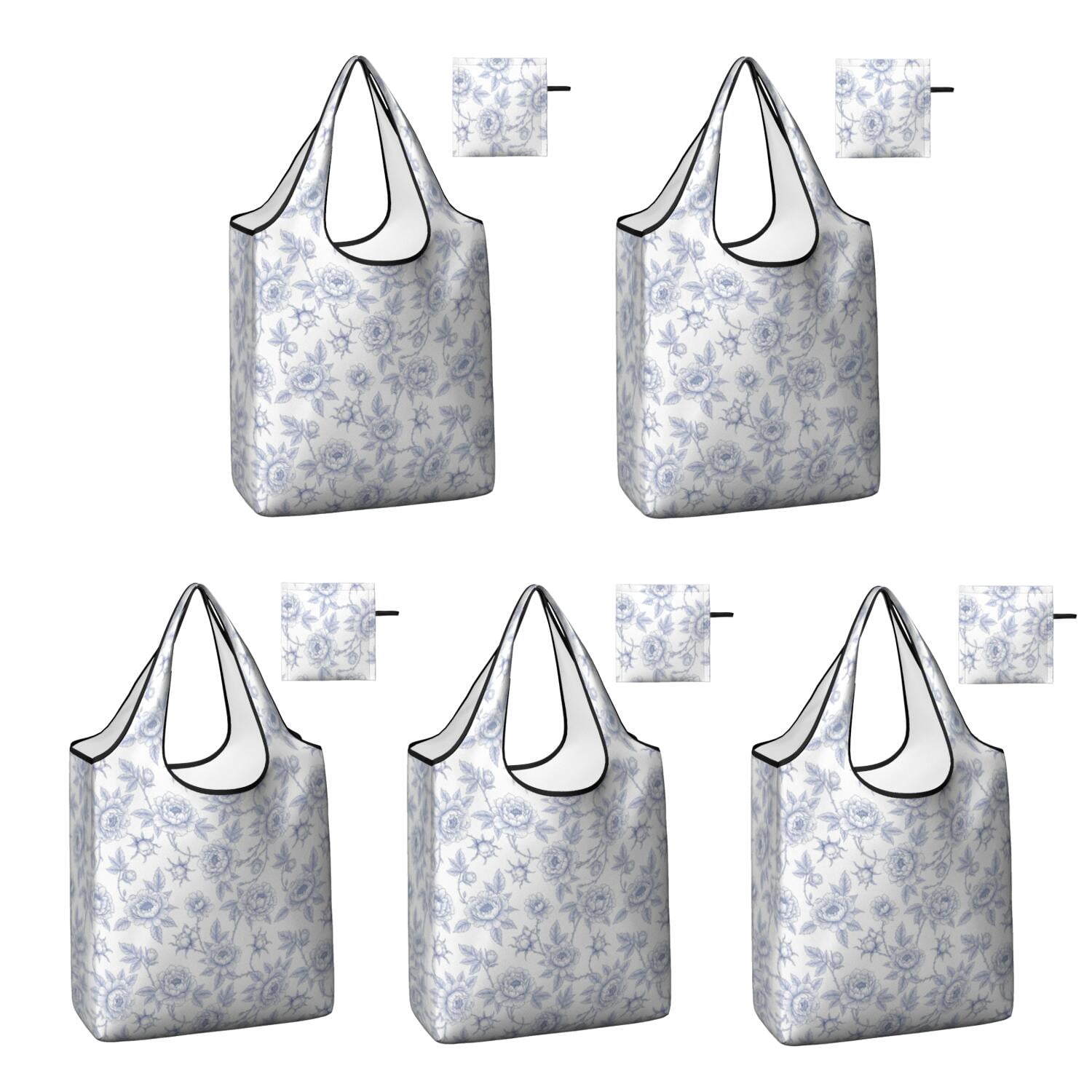 5 Pack Foldable Shopping Bag,Pioneer Flower Floral Print Pattern