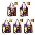 thumbnail image 1 of 5 Pack Foldable Shopping Bag,Purple Halloween Jack Lanterns Reusable Grocery Bags with Pockets,Large Reusable Tote Bags with Handles Waterproof & Lightweight, 1 of 6