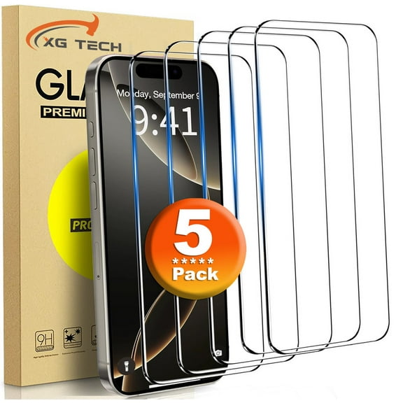 [5 Pack] For Apple iPhone 16 Plus / 15 Pro Max / iPhone 15 Plus Screen Protector, 9H+ Tempered Glasses, Bubble Free, Case Friendly