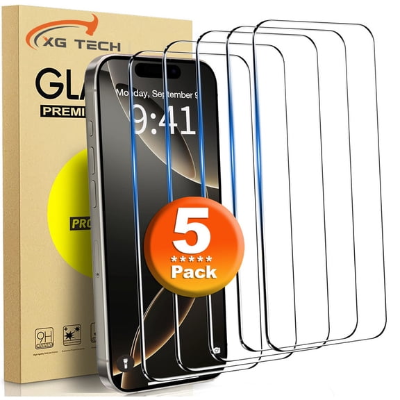 [5 Pack] For Apple iPhone 16 / iPhone 15/ iPhone 15 Pro Screen Protector, 9H+ Tempered Glasses, Bubble Free, Case Friendly