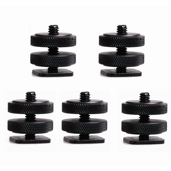 (5 Pack)  Fotasy Hot Shoe to 1/4 Adapter, Camera Hot Shoe Mount Adapter, Flash Shoe to 1/4"-20 Male Post Adapter with Locking Disk